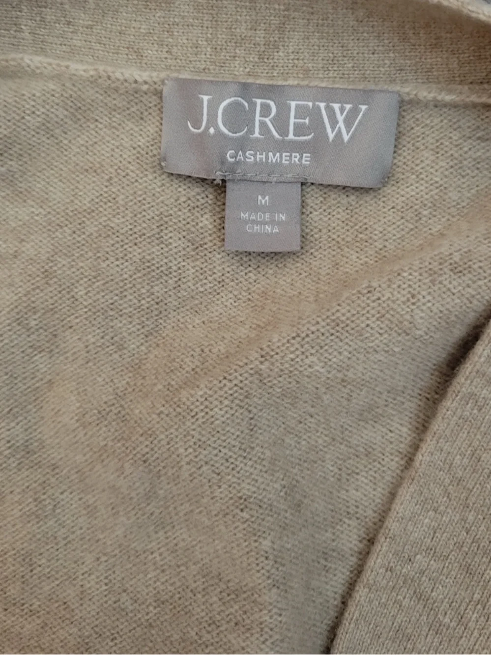 J.Crew Cashmere Patch-Pocket Cardigan Sweater M Neutral Tan Heather Stone